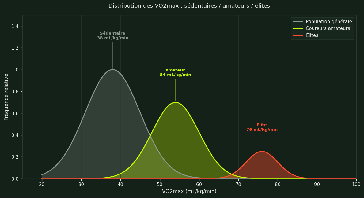 Distribution des VO2max : population générale, amateurs, élites